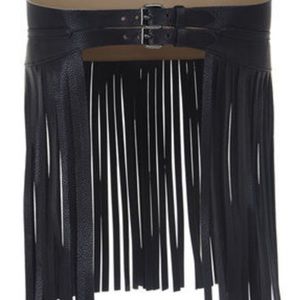BCBG Fringe Contour Waist Belt in Black